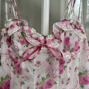 NWT For Love And Lemons Pink Roses Kate Mini Dress